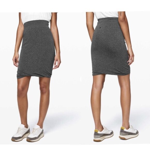 Lululemon Boulevard Bliss Skirt 8 Black White Travel Stretch Ruched Hem … - Picture 1 of 10